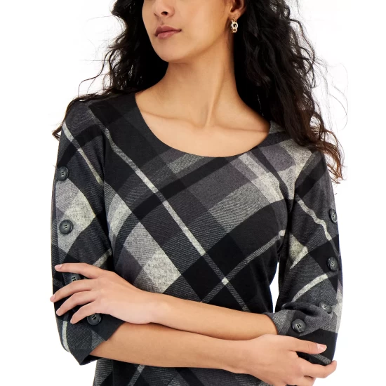 Flash Sale 𧨠Connected π© Women's Printed Button-Sleeve Sweater π Dress Grey π - Image 5