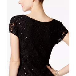 New 🔔 Connected 👩 Women's Velvet Ruffled-Cuff Sheath 👗 Dress Black ⭐