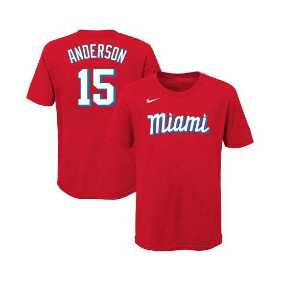 Budget 𧨠Nike Youth Big Boys Brian Anderson Red Miami Marlins 2021 City Connect Name Number T-Shirt βοΈ