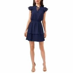 Flash Sale ✨ MSK Petite Flutter-Sleeve Tiered-Hem 👗 Dress Navy 🧨