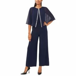 Best Pirce 🤩 MSK 👩 Women's Capelet-Overlay Split-Front Jumpsuit Jbs Navy ⭐