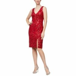Brand new 🎉 Alex & Eve 👩 Women's Floral-Sequin Sleeveless Slit-Front 👗 Dress Red 😉