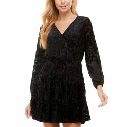 Budget ✔️ City Studios Juniors' Surplice Tiered 👗 Dress Black 🥰