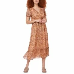 Top 10 ❤️ Black Tape 👩 Women's Flutter-Sleeve Floral-Print Midi 👗 Dress Gold Paisley 🎉