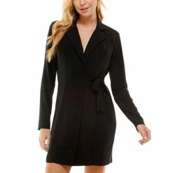 Buy 💯 City Studios Juniors' Collared Button-Front Side-Tie 👗 Dress Black ⌛