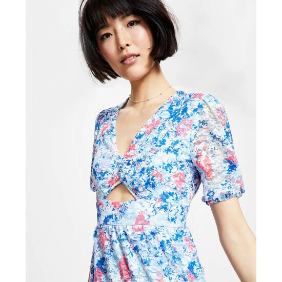 Best deal π₯° Bar III π© Women's Front-Cutout Tiered π Dress, Created For Macy's Air Blue Floral β€οΈ - Image 4