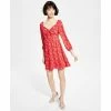 Best Sale 🥰 Bar III 👩 Women's Ditsy-Print Tie-Bust 👗 Dress, Created For Macy's Aurora Red Floral ✔️