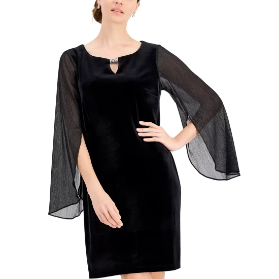 Cheap π Connected Velvet Sheer-Sleeve π Dress Black π - Image 5