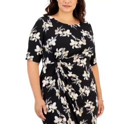 Promo ✔️ Connected Petite V-Neck Asymmetric Tiered Sheath 👗 Dress Gold 😉