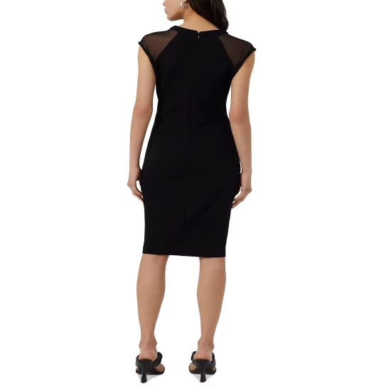Hot Sale π Connected Petite Round-Neck 3/4-Sleeve Sheath π Dress Black π