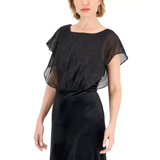 Budget π Connected π© Women's Velvet Flutter-Sleeve Midi π Dress Black π - Image 5