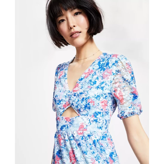 Best deal π₯° Bar III π© Women's Front-Cutout Tiered π Dress, Created For Macy's Air Blue Floral β€οΈ - Image 5