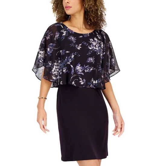 Brand new π Connected Petite Floral-Print Chiffon Popover π Dress Eggplant π - Image 4