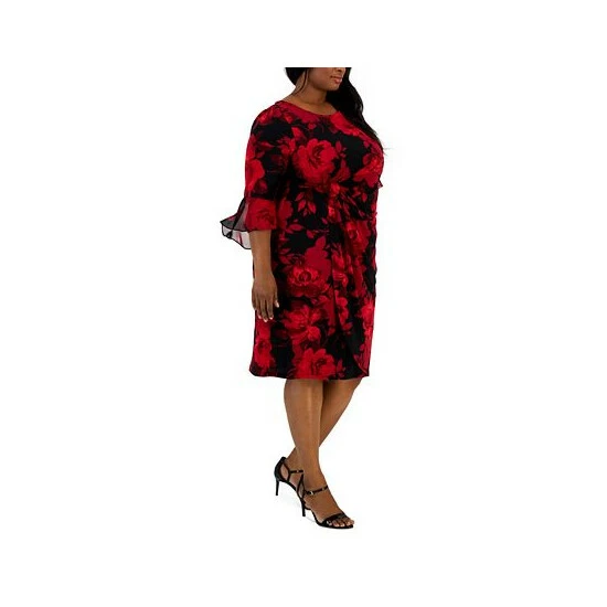 Buy β Connected Plus Size Printed 3/4-Sleeve Side-Tab π Dress Red β€οΈ - Image 3