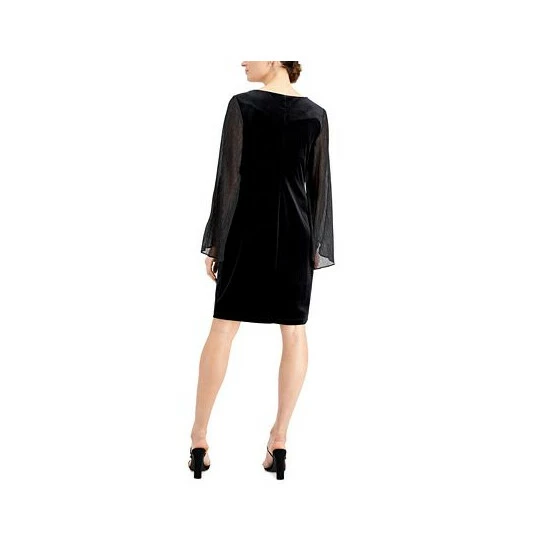 Cheap π Connected Velvet Sheer-Sleeve π Dress Black π - Image 2