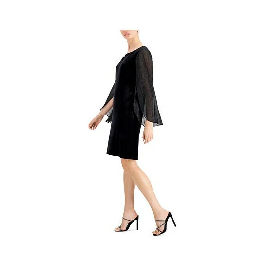 Cheap π Connected Velvet Sheer-Sleeve π Dress Black π - Image 3