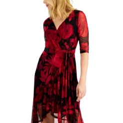 Promo 👍 Connected 👩 Women's Floral-Print Flared-Sleeve Sheath 👗 Dress Pink 🔥