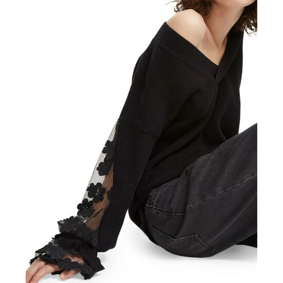 Deals π― French Connection Cotton Lace Bell-Sleeve Top Black 𧨠- Image 4