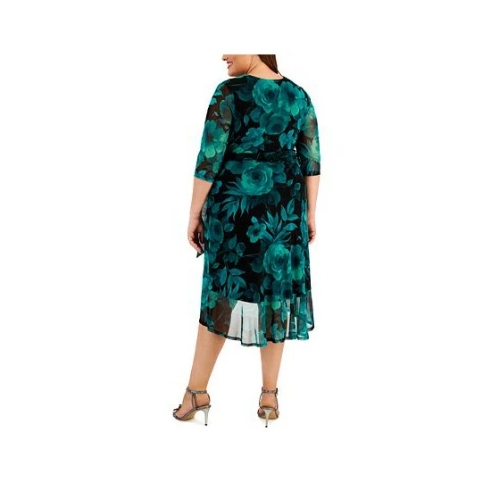 Hot Sale 𧨠Connected Plus Size Floral-Print Faux-Wrap π Dress Emerald 𧨠- Image 2