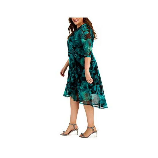 Hot Sale 𧨠Connected Plus Size Floral-Print Faux-Wrap π Dress Emerald 𧨠- Image 3