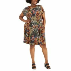 Brand new 🔔 Connected Plus Size Printed Fit & Flare 👗 Dress Rust 🎁