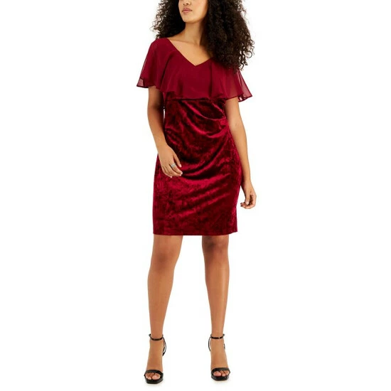 Best Sale π Connected Petite Popover V-Neck Velvet Sheath π Dress Red π
