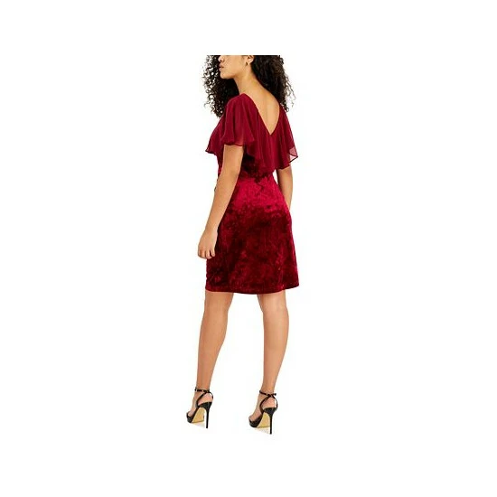 Best Sale π Connected Petite Popover V-Neck Velvet Sheath π Dress Red π - Image 2