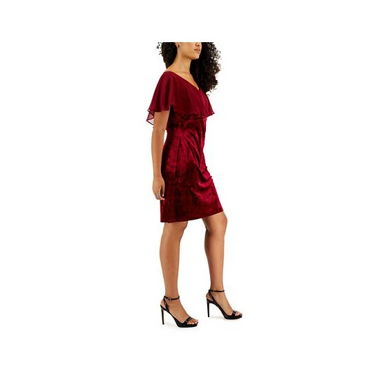 Best Sale π Connected Petite Popover V-Neck Velvet Sheath π Dress Red π - Image 3
