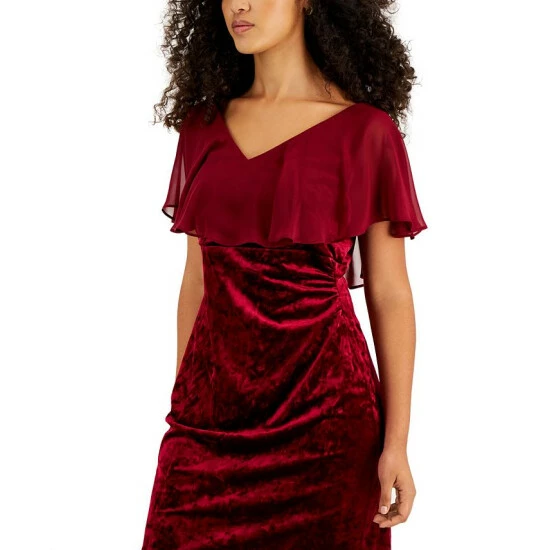 Best Sale π Connected Petite Popover V-Neck Velvet Sheath π Dress Red π - Image 4