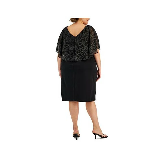 Promo π Connected Plus Size Round-Neck Cape-Detail Sheath π Dress Gold 𧨠- Image 2