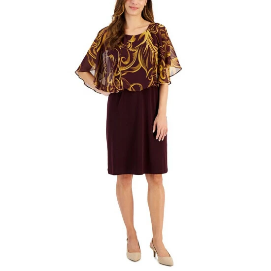 Deals π Connected Petite Printed Chiffon-Overlay A-Line π Dress Bordeaux π§¨