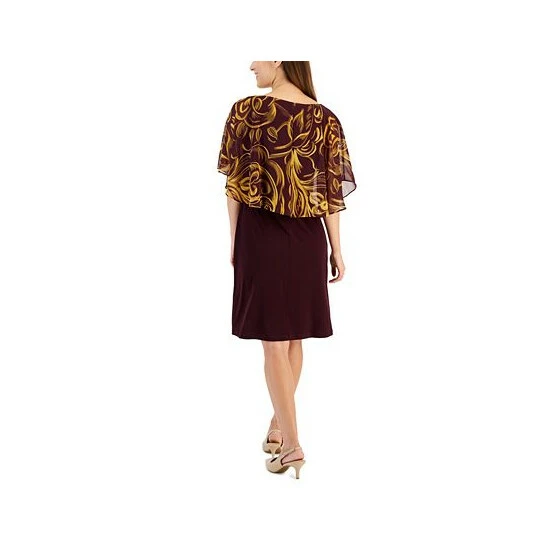 Deals π Connected Petite Printed Chiffon-Overlay A-Line π Dress Bordeaux 𧨠- Image 2