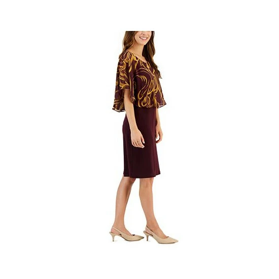 Deals π Connected Petite Printed Chiffon-Overlay A-Line π Dress Bordeaux 𧨠- Image 3