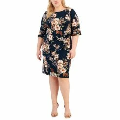 Best reviews of 😀 Connected Plus Size Floral-Print Jersey-Knit Sheath 👗 Dress Teal ⌛