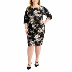Best Pirce 😀 Connected Plus Size Printed Sheath 👗 Dress Rust 😍