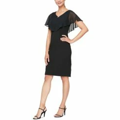 Flash Sale 👏 SL Fashions Sheer-Overlay Sheath 👗 Dress Navy 👍