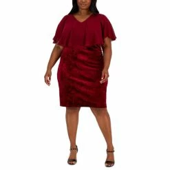 Discount 🎁 Connected Plus Size Popover Velvet Sheath 👗 Dress Scarlet 💯