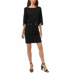 Flash Sale 🔥 MSK Petite Belted Tulip-Sleeve 👗 Dress Black ✔️