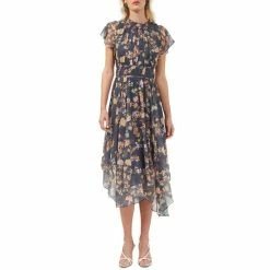 Outlet 🔥 French Connection Crinkled Asymmetrical Midi 👗 Dress Warm Graphite 🥰