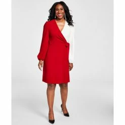 Budget 🥰 Kasper Colorblocked Surplice Side-Tie 👗 Dress White/royal Blue 🎁