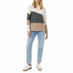 Deals π French Connection π© Women's Lotty Roll-Neck Colorblock Sweater Oatmeal Classic Cream π