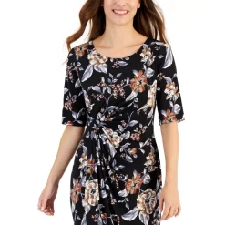 Flash Sale 🥰 Connected 👩 Women's Soutache Lace Cap-Sleeve Faux-Wrap Gown Black Mocha 💯