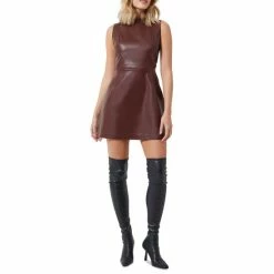 Cheapest ⭐ French Connection 👩 Women's Crolenda Faux-Leather Cutout 👗 Dress Bitter Chocolate 🛒