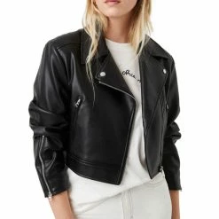 New 🎁 French Connection Crolenda Cropped Moto Jacket Black 🌟