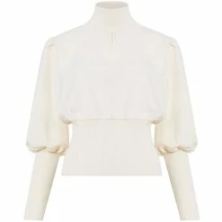 Hot Sale β€οΈ French Connection π© Women's Krista Mock-Neck Bishop-Sleeve Top Classic Cream β
