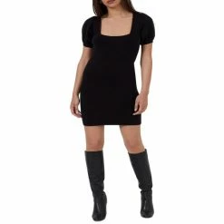 Top 10 ❤️ French Connection 👩 Women's Jaida Puff-Sleeve Ribbed 👗 Dress Black 🛒