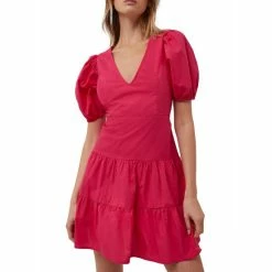 Outlet 🤩 French Connection 👩 Women's Birch Puff-Sleeve 👗 Dress Wild Rosa ❤️