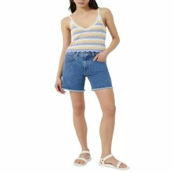 Promo 🎁 French Connection 👩 Women's Nora Cotton Striped Crochet Tank Top Sum Wh-gold Gl-parad 👍