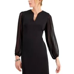 Promo 💯 Connected Petite 3/4-Sleeve Round-Neck Sheath 👗 Dress Brown 👍