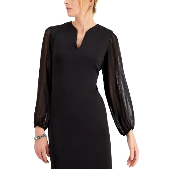 Promo π― Connected Petite 3/4-Sleeve Round-Neck Sheath π Dress Brown π